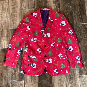 OppoSuits Red Holiday Blazer with Snowmen and Reindeer - Size 44R